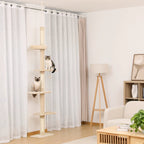 Arbre à chat beige et blanc ajustable de 243 à 273 cm – Arbre à chat du sol au plafond avec poteaux à griffer et jouets