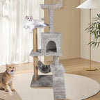 Arbre à chat gris 126 cm multi-niveaux avec griffoirs, perchoir, niche et hamac