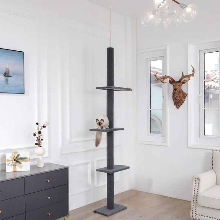 Arbre à chat noir, de sol au plafond réglable 243–273 cm