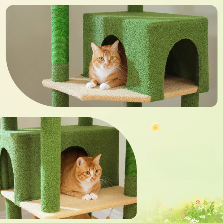 Arbre à Chat vert XXL 190 cm - Arbre à chat multi-niveaux avec Griffoirs et Niches Confortables