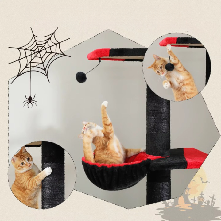 Arbre à chat noir réglable 264–304 cm avec hamac et griffoirs