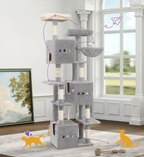 Arbre à chat gris XXL 193 cm – Arbre à chat multi-niveaux avec griffoirs, plateformes et hamacs