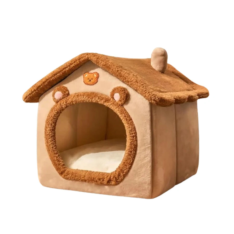 Maison Chat Peluche Adorable - Niche Douillette Design Maison avec Décoration Ours