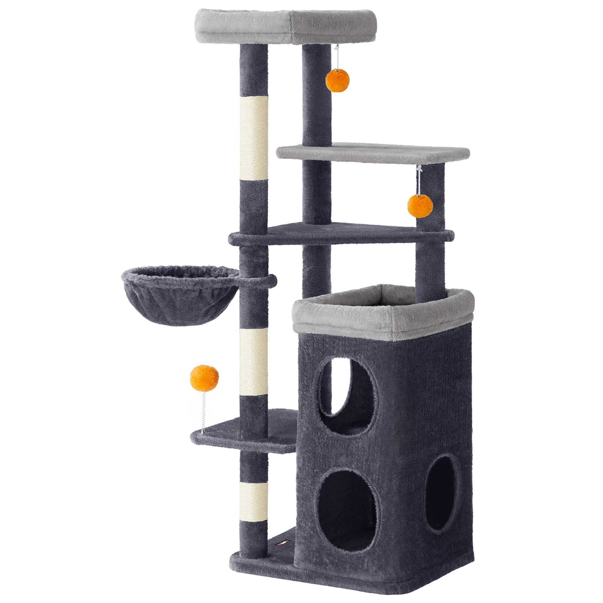 Arbre à Chat Noir 152 cm – Hamac, 2 Caches Spacieuses, 3 Griffoirs et Plateformes pour Chats