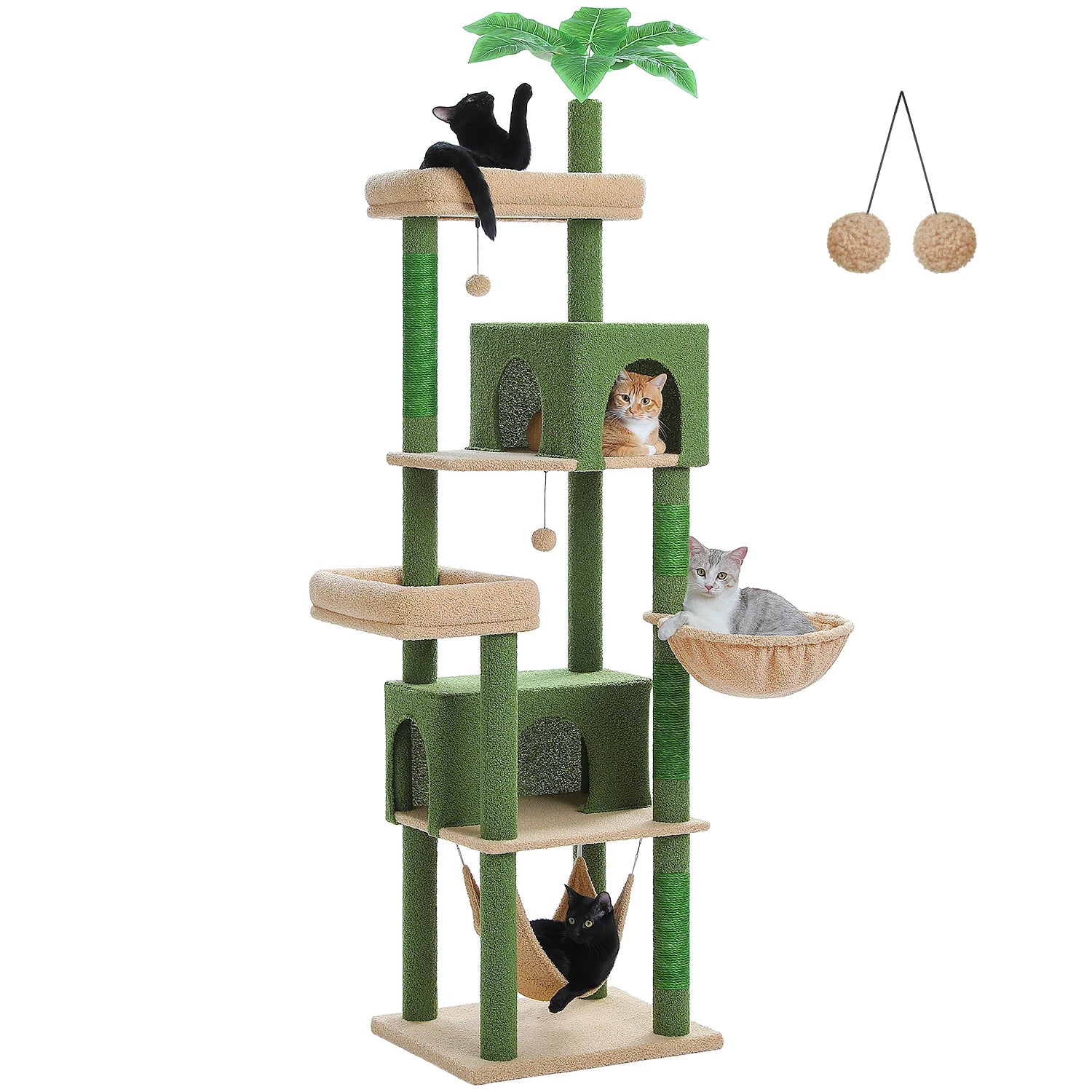 Arbre à Chat vert XXL 190 cm - Arbre à chat multi-niveaux avec Griffoirs et Niches Confortables