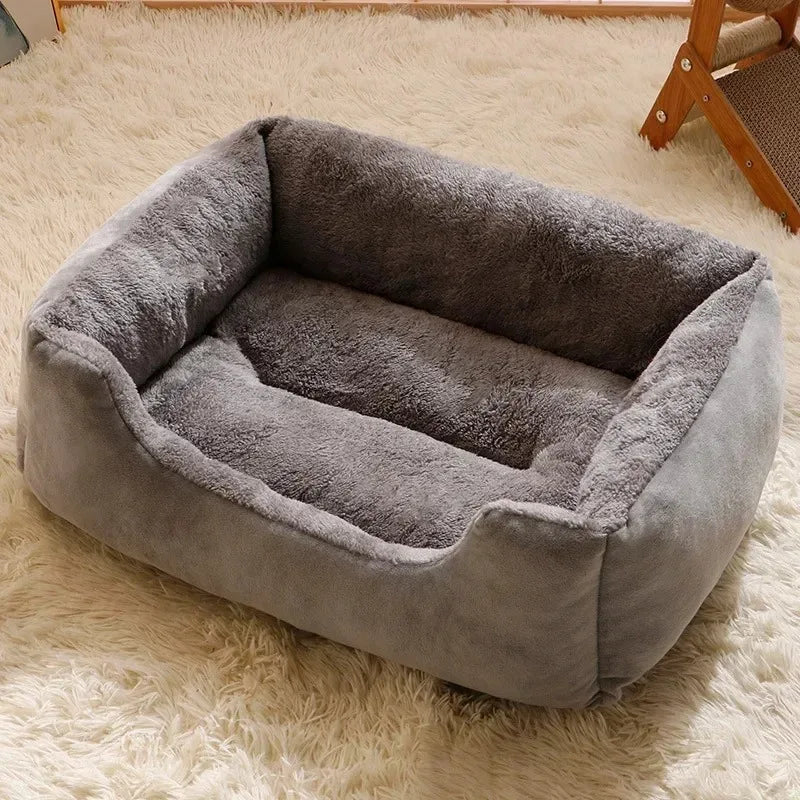 Panier rectangulaire en peluche pour chat avec rebords surélevés