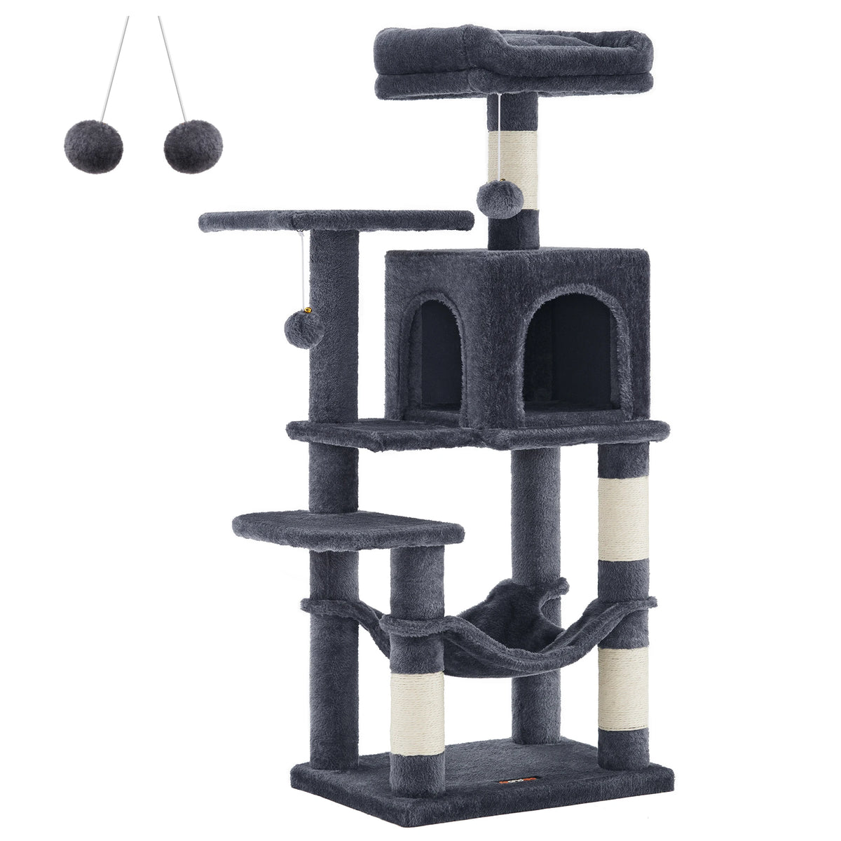 Arbre à chat noir 112 cm avec griffoirs, perchoirs et niche