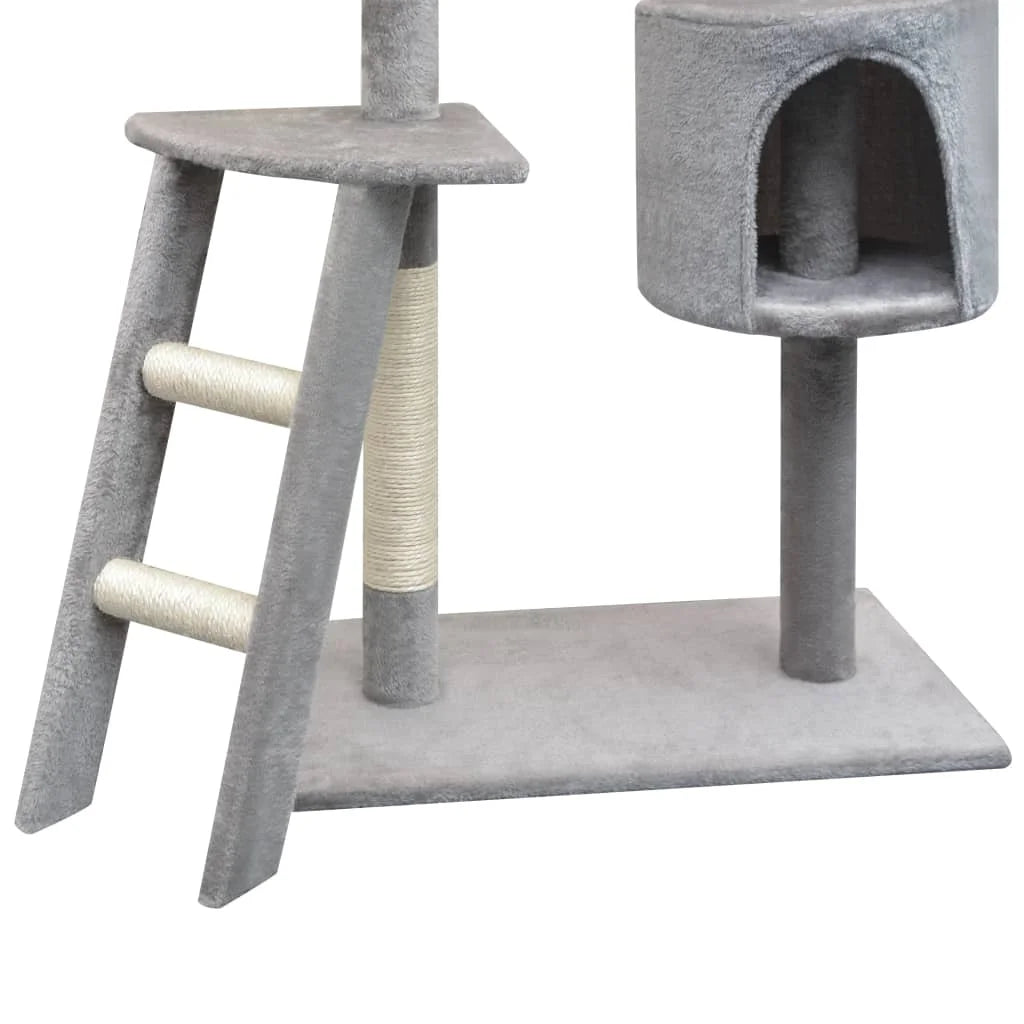Arbre à chat gris 150 cm avec griffoirs en sisal – Arbre à chat complète avec jouets, hamac et plateformes