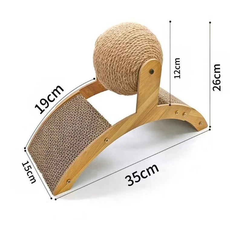 Griffoir Interactif 2-en-1 pour Chat – Boule Sisal & Plateau de Repos Ergonomique en Bois
