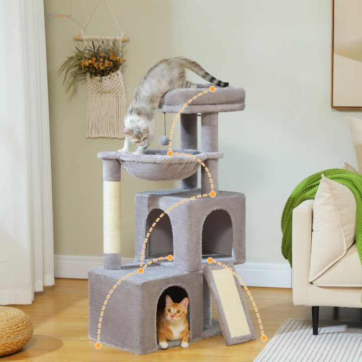 Arbre à chat gris 105 cm avec griffoirs et jouets