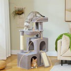 Arbre à chat gris multi-niveaux robuste 105 cm – poteaux à griffer et jouets inclus