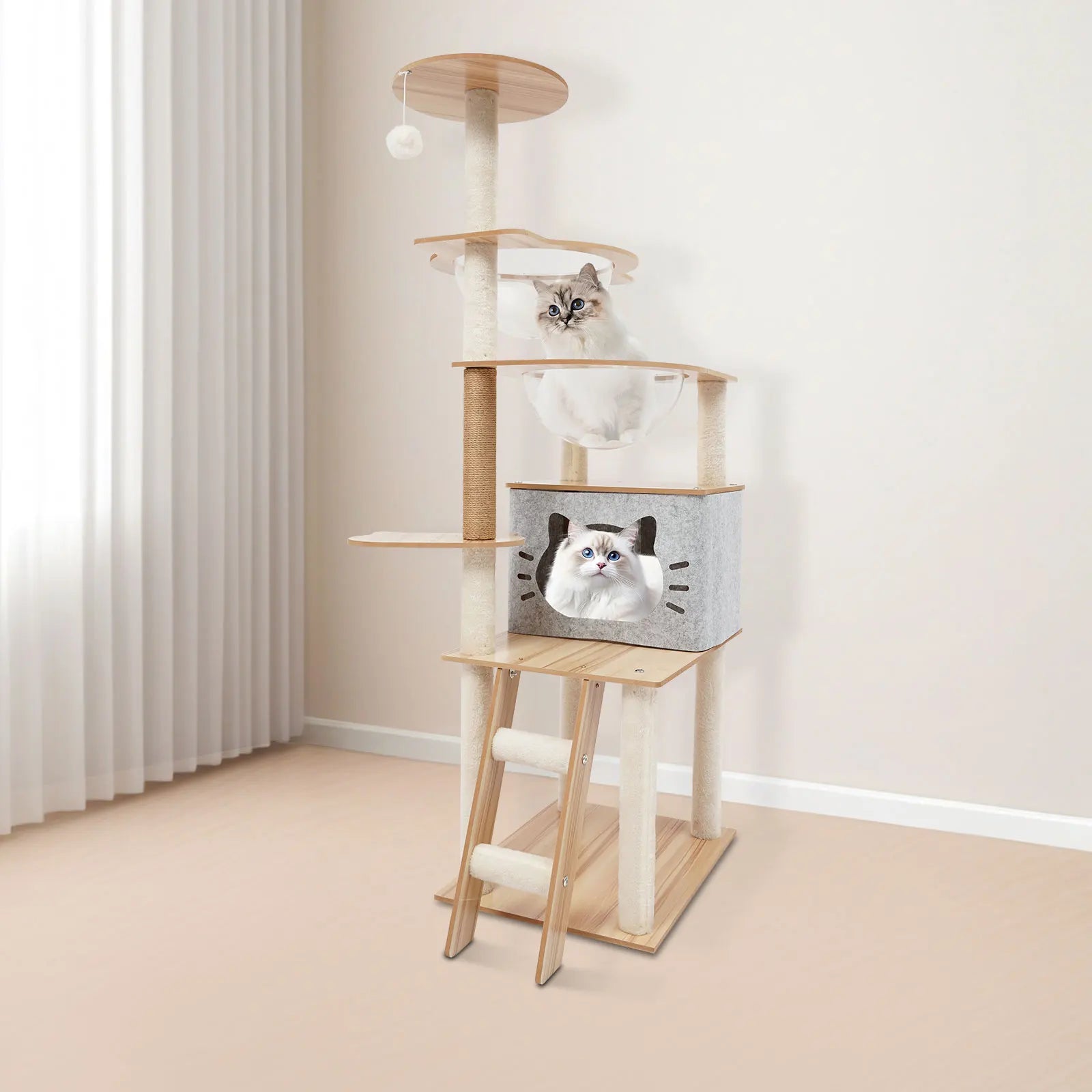 Arbre à chat 5 niveaux 135 cm – Arbre à chat avec poteaux à griffer, perchoirs en peluche et poteaux sisal