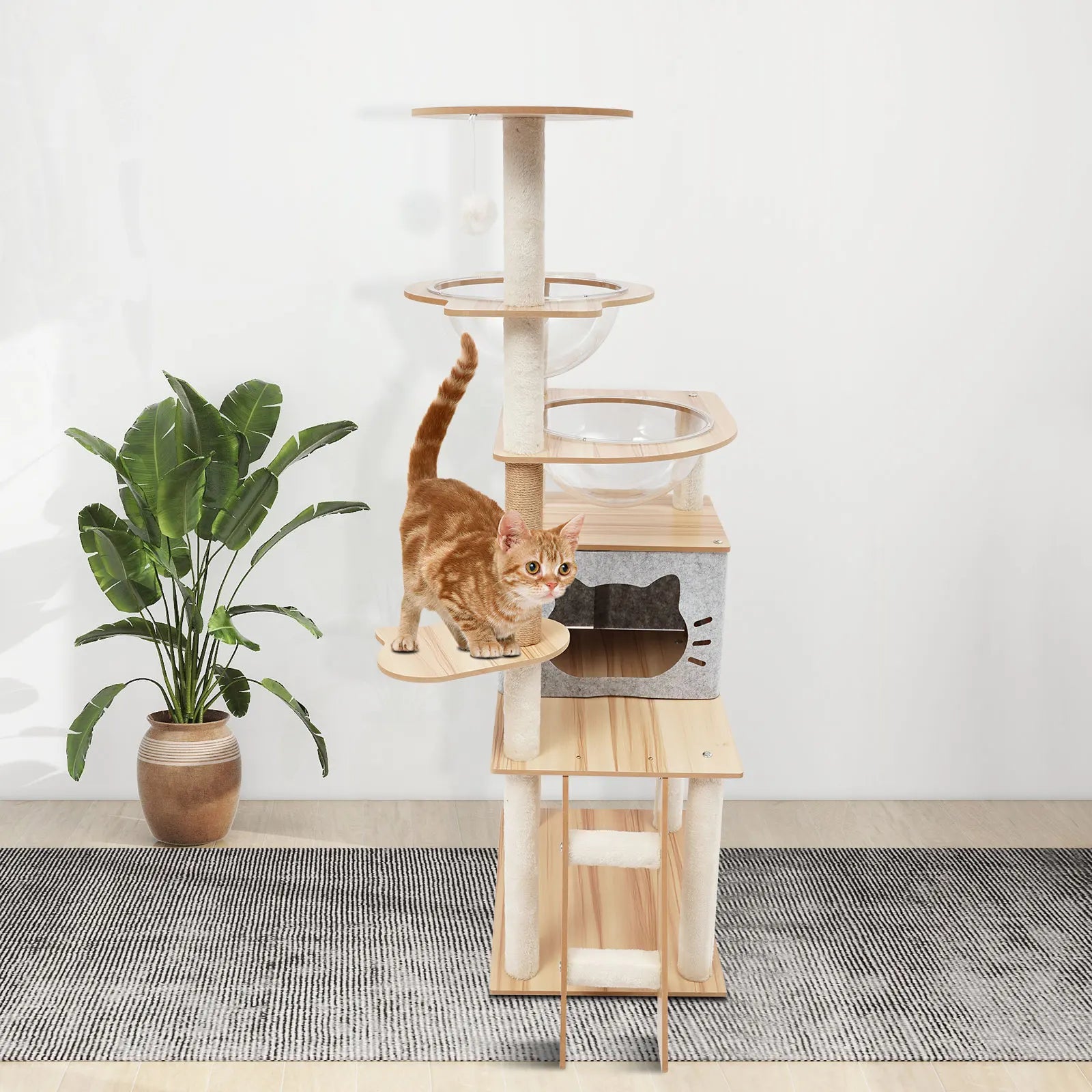 Arbre à chat 5 niveaux 135 cm – Arbre à chat avec poteaux à griffer, perchoirs en peluche et poteaux sisal