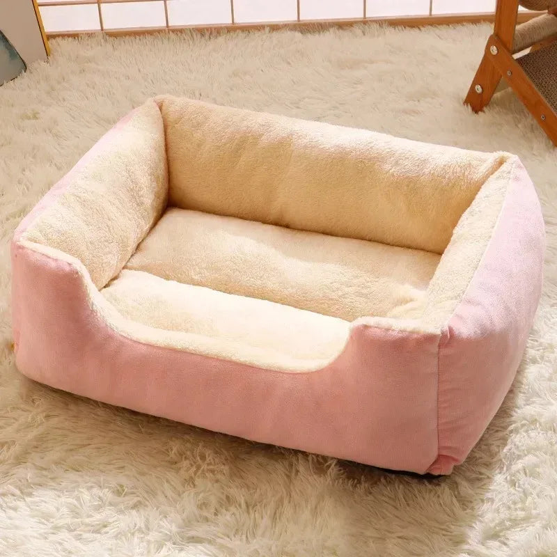 Panier rectangulaire en peluche pour chat avec rebords surélevés