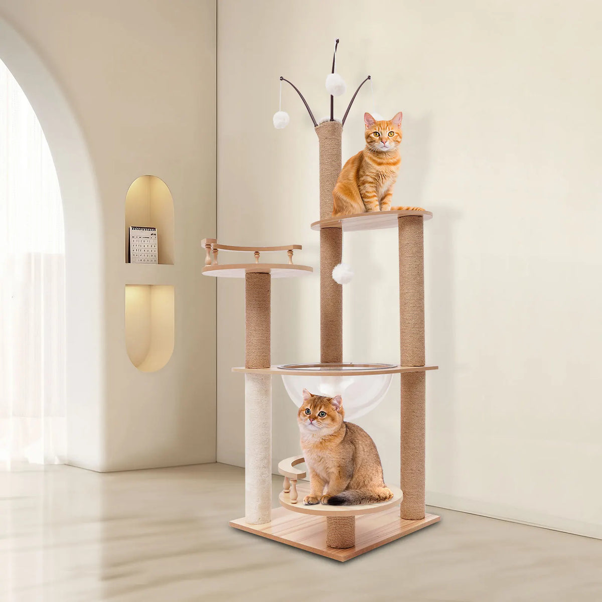 Arbre à chat multi-niveaux avec poteaux en sisal