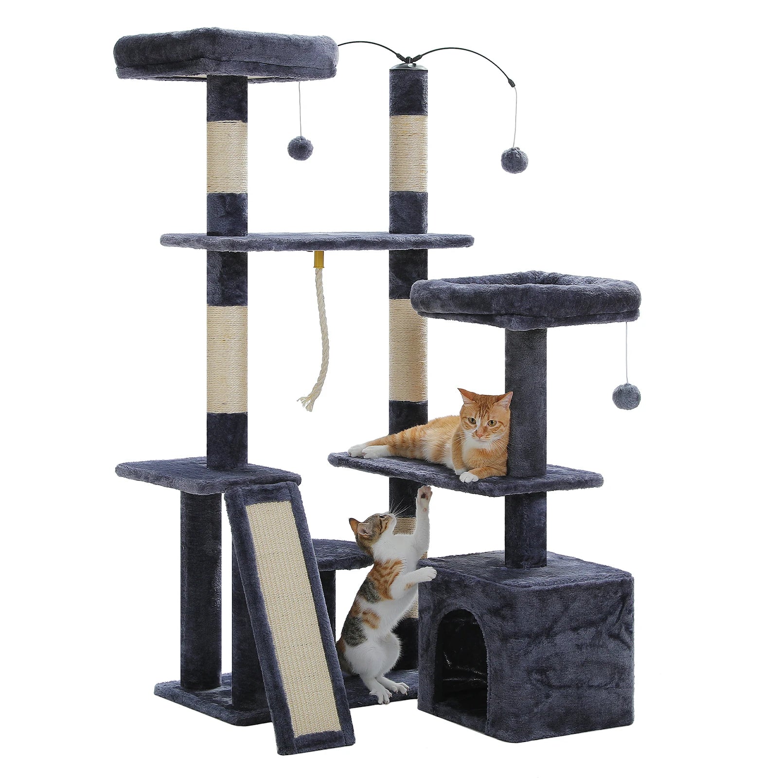 Arbre à Chat gris et blanc multi-niveaux avec Poteaux en Sisal, Niche et Coussin Doux – Idéal pour Chats d’Intérieur