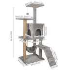 Arbre à chat gris 126 cm multi-niveaux avec griffoirs, perchoir, niche et hamac