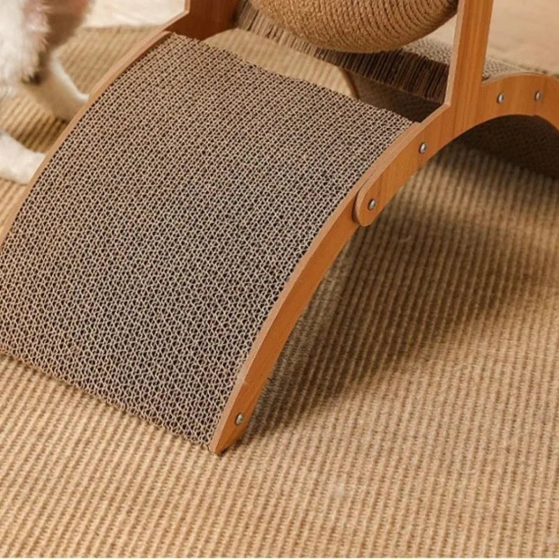 Griffoir Interactif 2-en-1 pour Chat – Boule Sisal & Plateau de Repos Ergonomique en Bois