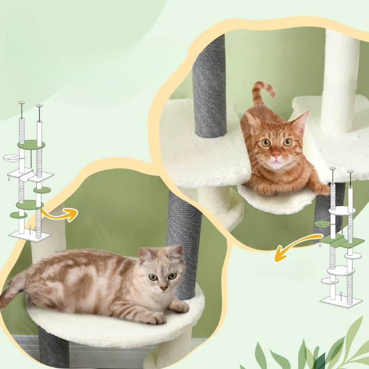 Arbre à chat gris et blanc sol-plafond réglable 225–255 cm