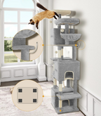 Arbre à chat gris XXL 193 cm – Arbre à chat multi-niveaux avec griffoirs, plateformes et hamacs