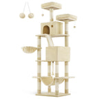 Arbre à Chat XXL beige 206 cm – Arbre à chat multi-niveaux avec Griffoirs, Perchoirs, Hamac et Maisons pour Chats