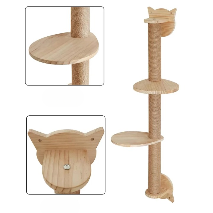 Arbre à chat mural avec griffoirs en sisal et plateformes – espace de jeu et de repos pour chats