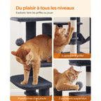 Arbre à chat noir 112 cm – Arbre à chat multi-niveaux avec 4 griffoirs, 2 perchoirs et niche douillette pour chats d’intérieur