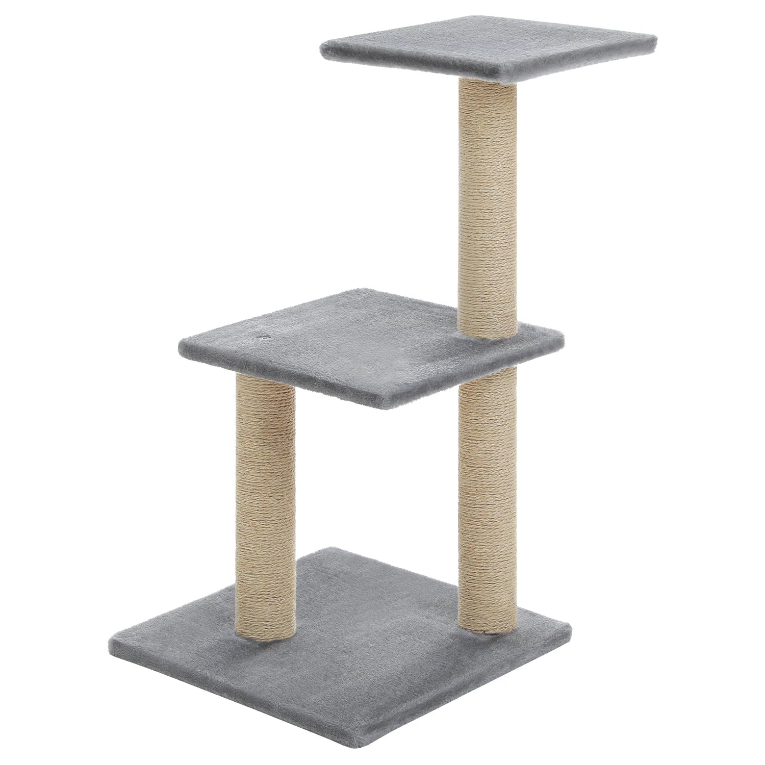 Arbre à chat gris multi niveaux 80 cm – 3 Griffoirs et Base Stable