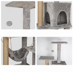Arbre à chat gris 126 cm multi-niveaux avec griffoirs, perchoir, niche et hamac