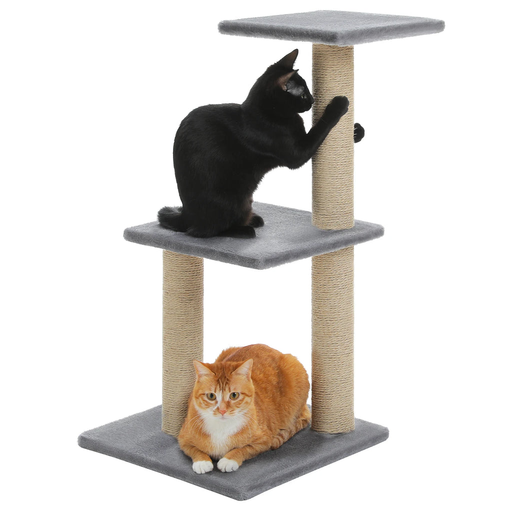 Arbre à chat gris multi niveaux 80 cm – 3 Griffoirs et Base Stable