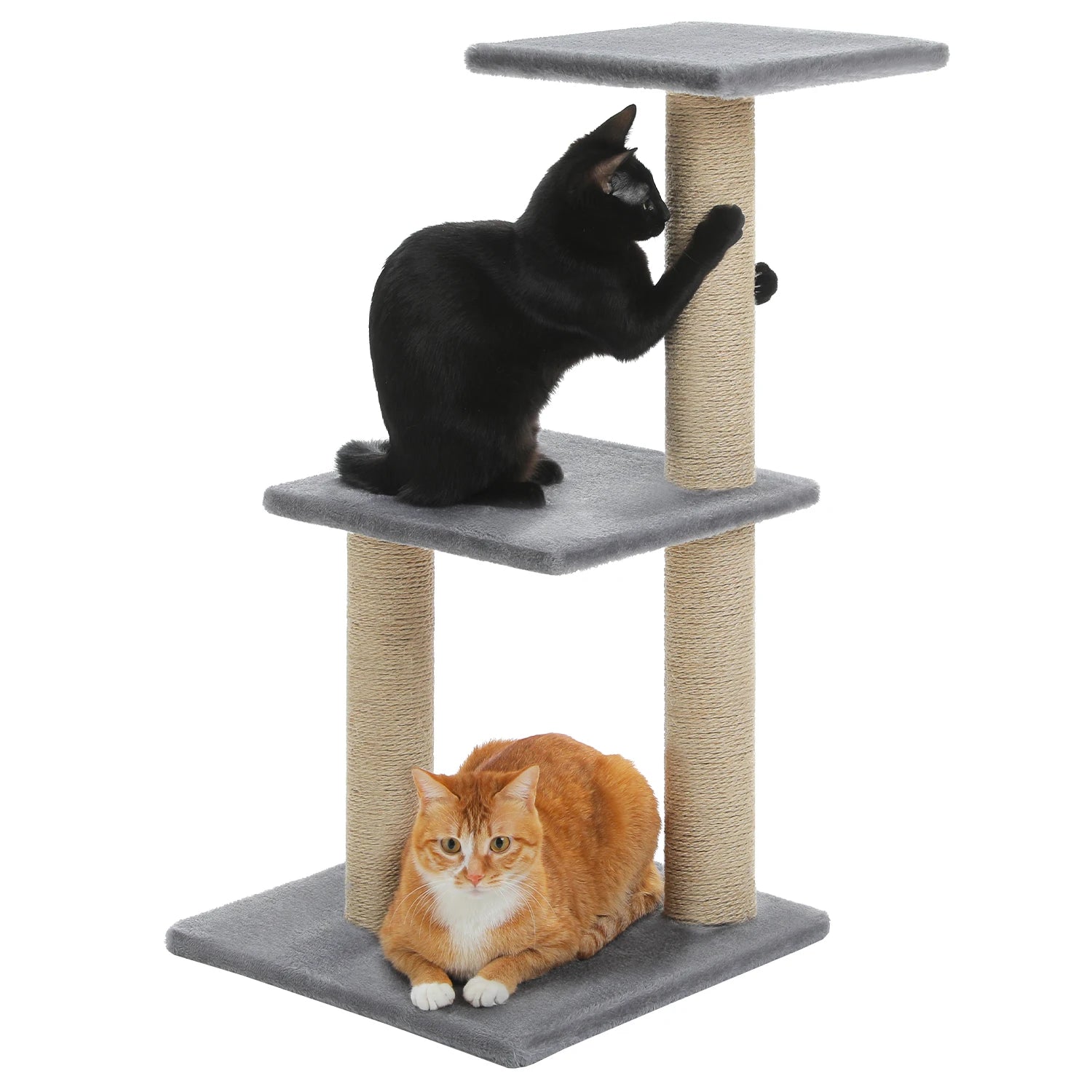 Arbre à chat gris multi niveaux 80 cm – 3 Griffoirs et Base Stable