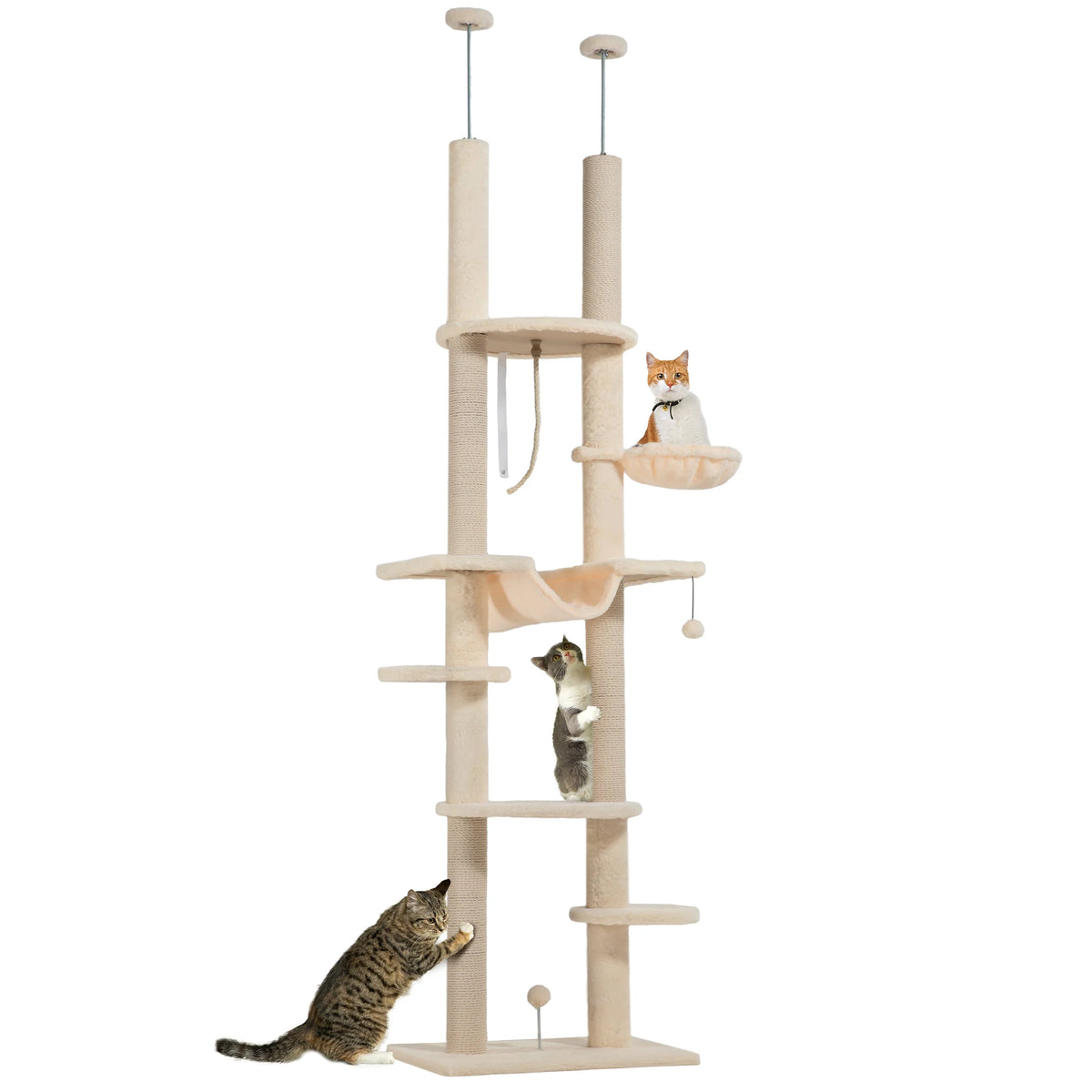 Arbre à chat beige et blanc sol-plafond réglable 225–255 cm