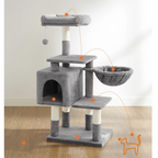 Arbre à chat multi-niveaux 110 cm – Tour pour chat grise avec condo et perchoirs