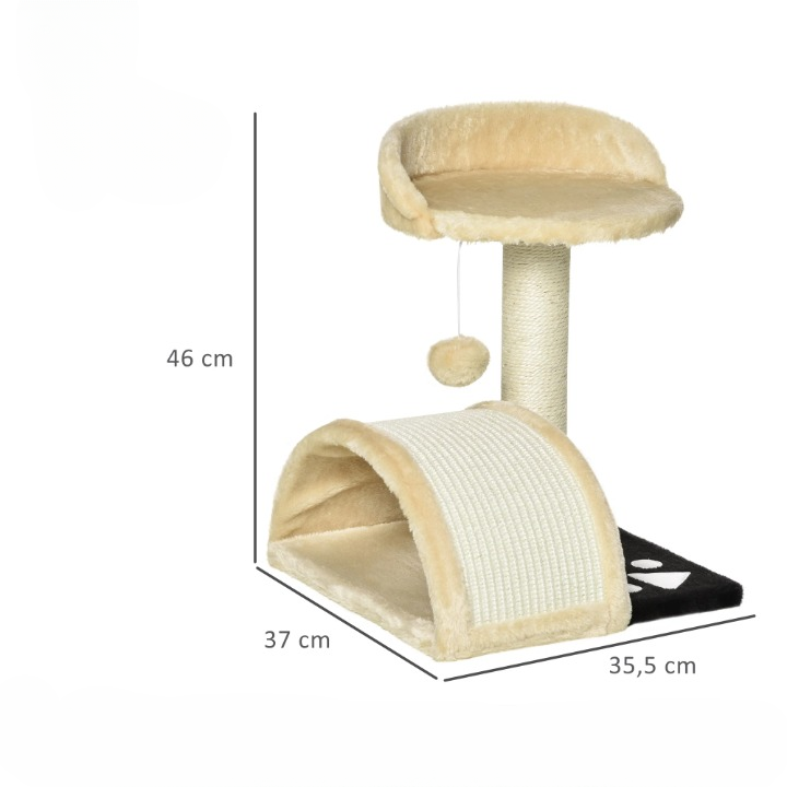 Petit arbre à chat beige 46 cm avec griffoir et poteau à gratter