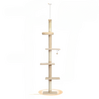 Arbre à chat beige et blanc ajustable de 243 à 273 cm – Arbre à chat du sol au plafond avec poteaux à griffer et jouets