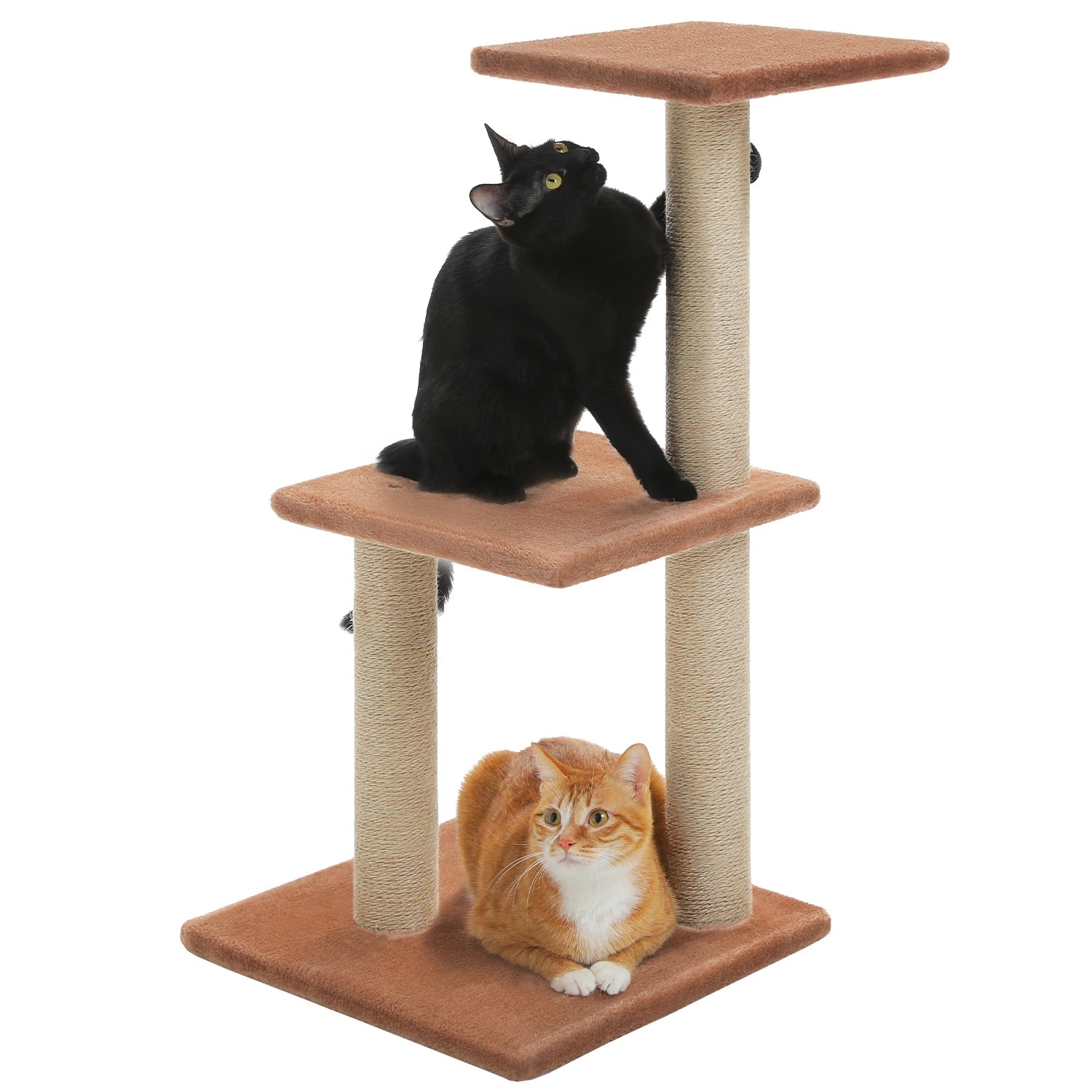 Arbre à chat marron multi niveaux 80 cm – 3 Griffoirs et Base Stable
