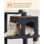 Arbre à chat noir 112 cm – Arbre à chat multi-niveaux avec 4 griffoirs, 2 perchoirs et niche douillette pour chats d’intérieur