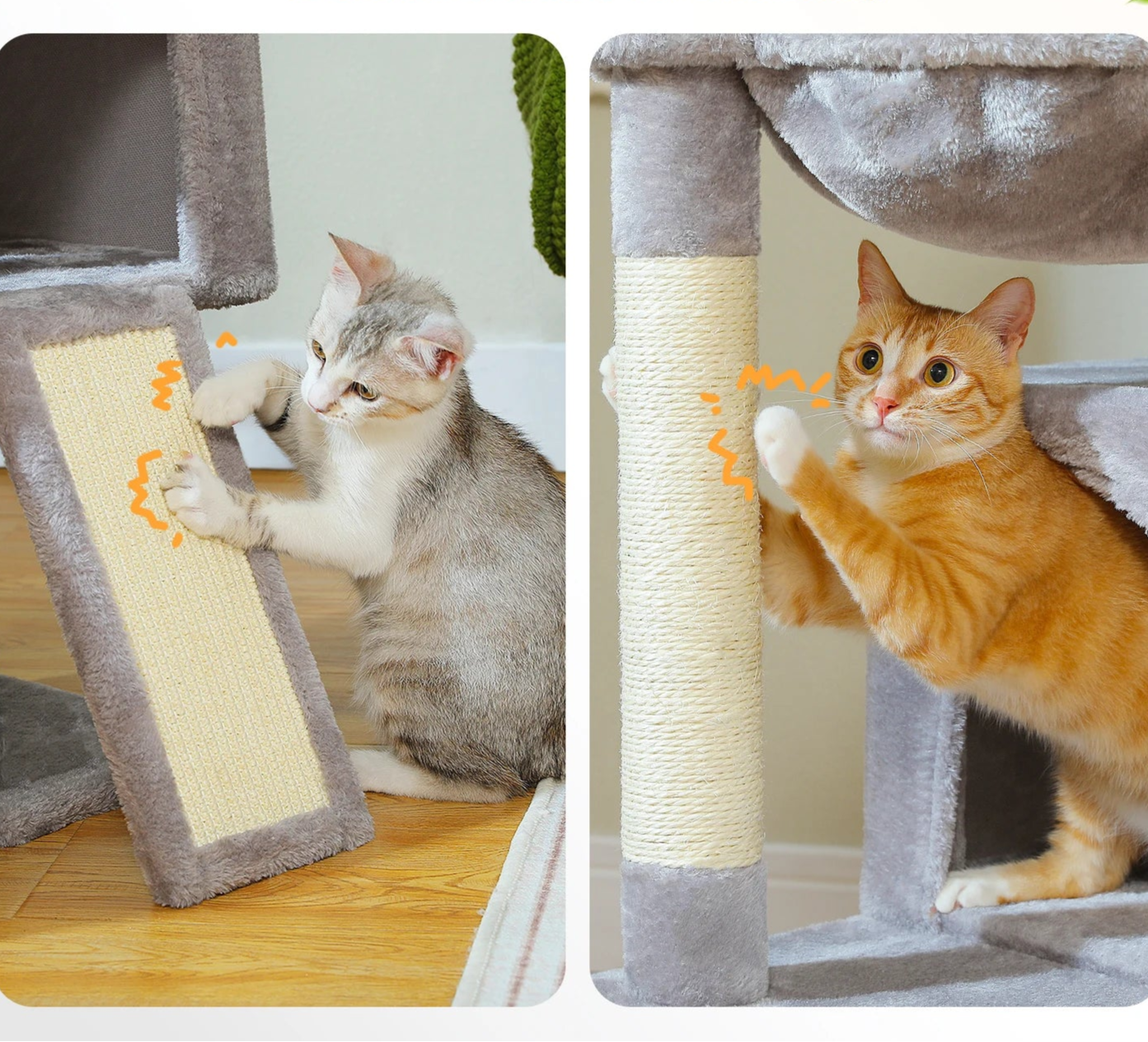 Arbre à chat gris multi-niveaux robuste 105 cm – poteaux à griffer et jouets inclus