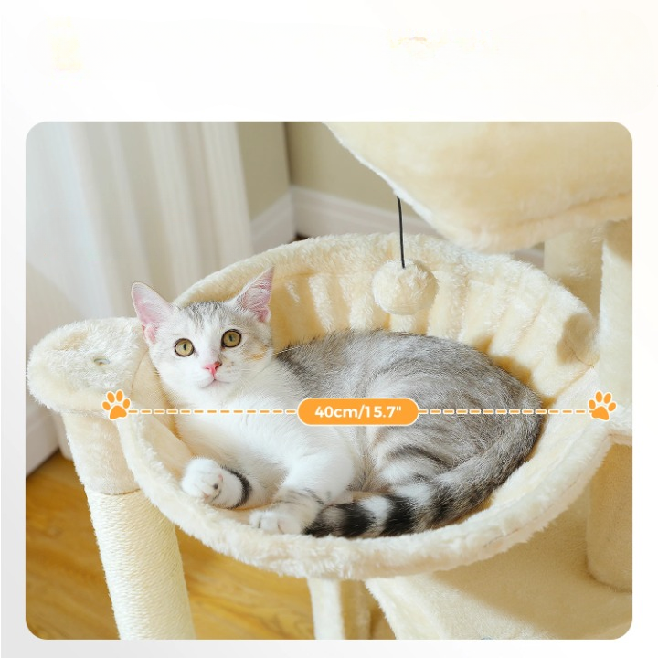 Arbre à chat beige multi-niveaux robuste 105 cm – poteaux à griffer et jouets inclus
