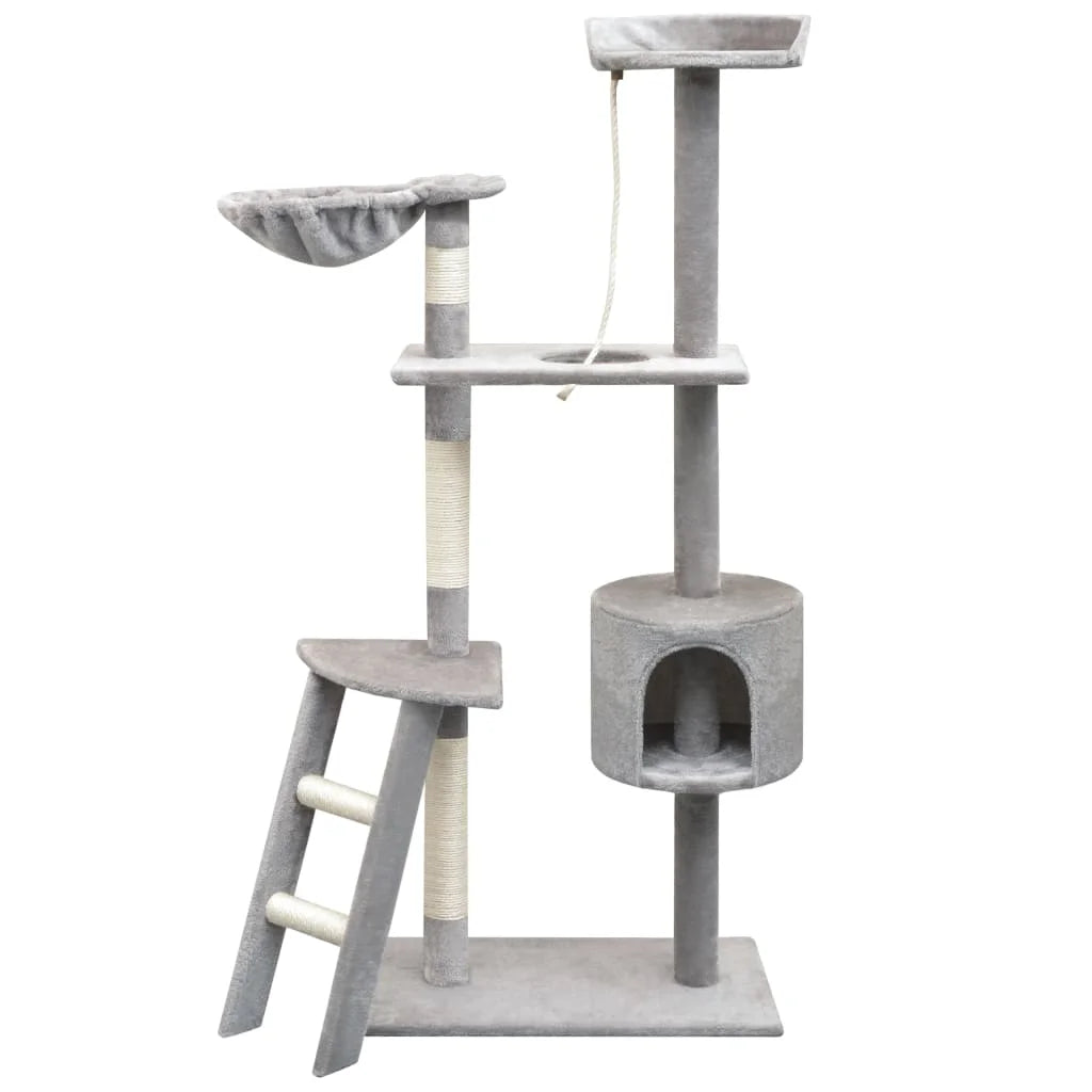 Arbre à chat gris 150 cm avec griffoirs en sisal – Arbre à chat complète avec jouets, hamac et plateformes