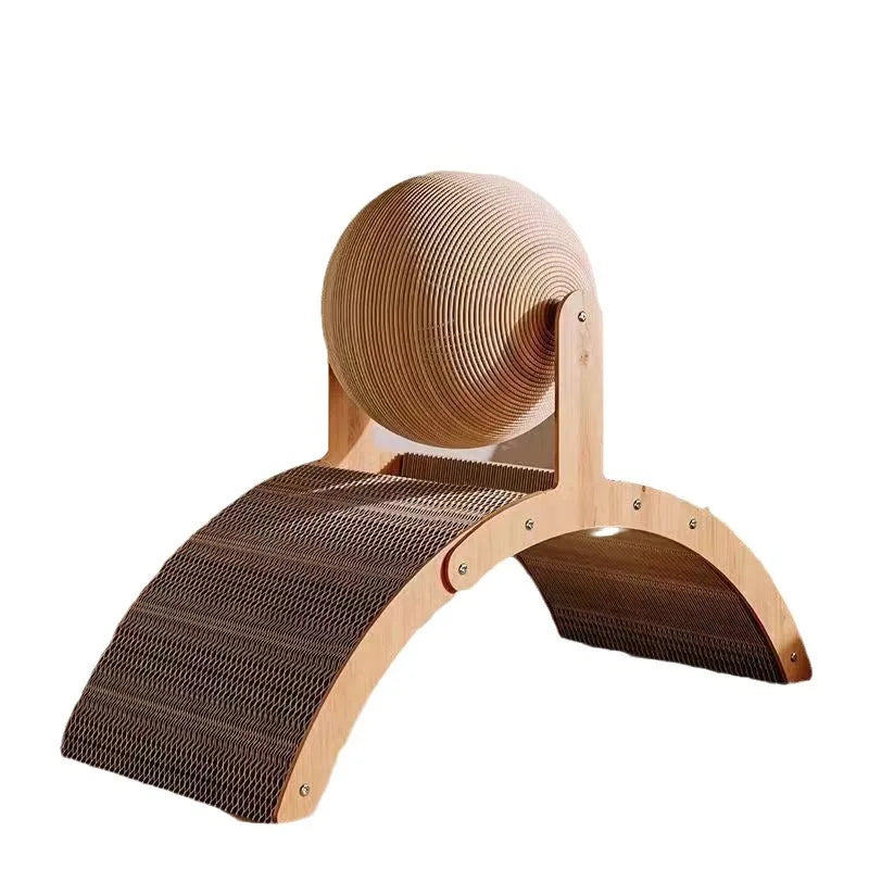 Griffoir Interactif 2-en-1 pour Chat – Boule Sisal & Plateau de Repos Ergonomique en Bois