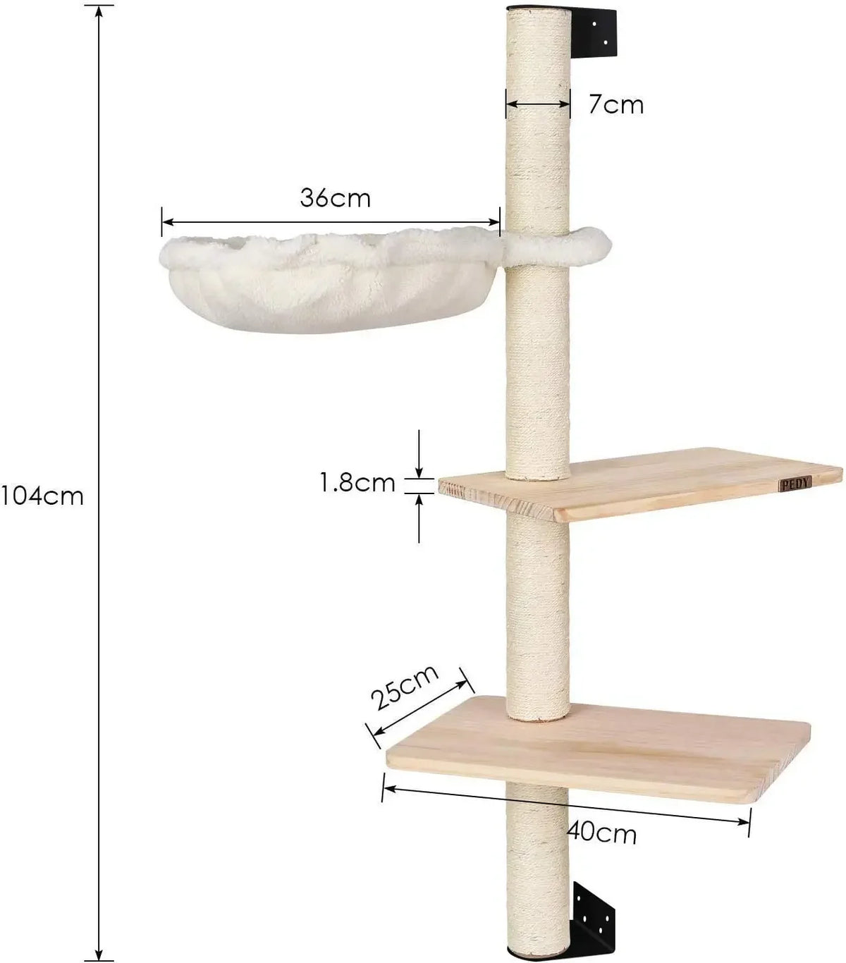 Arbre à Chat Mural 104 cm – Griffoir et Aire d’Escalade pour Chats