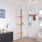 Arbre à chat beige ajustable de 243 à 273 cm – Arbre à chat du sol au plafond avec poteaux à griffer et jouets