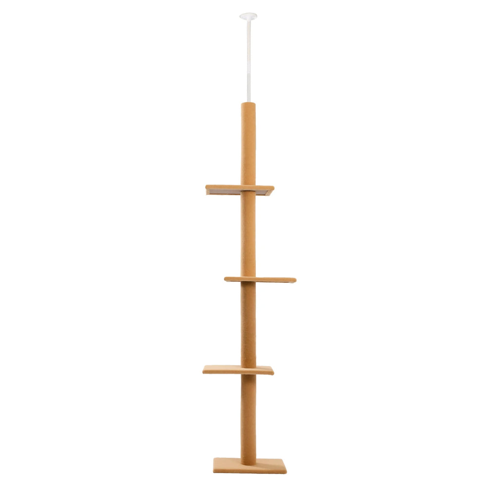 Arbre à chat beige ajustable de 243 à 273 cm – Arbre à chat du sol au plafond avec poteaux à griffer et jouets
