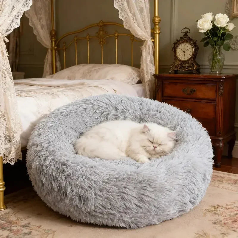 Coussin Chat Apaisant Ultra Doux - Panier Rond Moelleux Effet Cocooning Anti-Anxiété