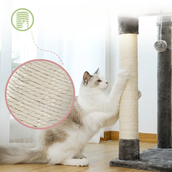 Arbre à chat gris du sol au plafond avec griffoirs, hamac et condo douillet