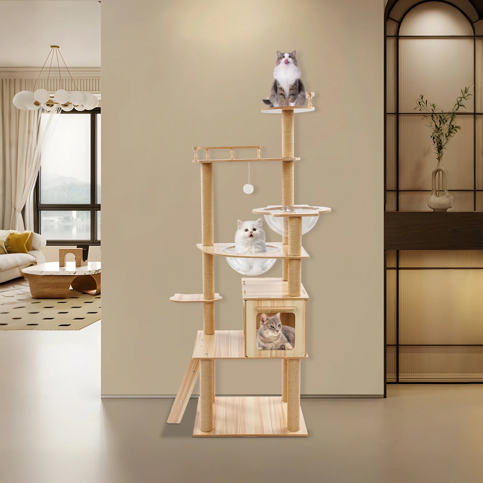 Arbre à Chat en Bois avec Condo et Griffoirs – Aire de Jeu Intérieure pour Chats et Chatons