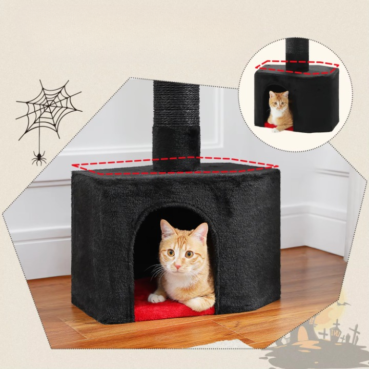 Arbre à chat noir ajustable de 264 à 304 cm – Tour du sol au plafond avec griffoirs, hamac, condo et balles suspendues