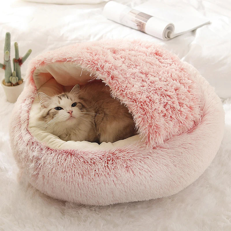 Nid Douillet Peluche pour Chat – Lit Grotte Couvrant, Chaleur & Confort Optimal