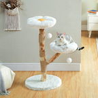 Arbre à chat moderne style fleur avec poteaux à griffer en bois massif, lit condo de luxe pour chats d’intérieur